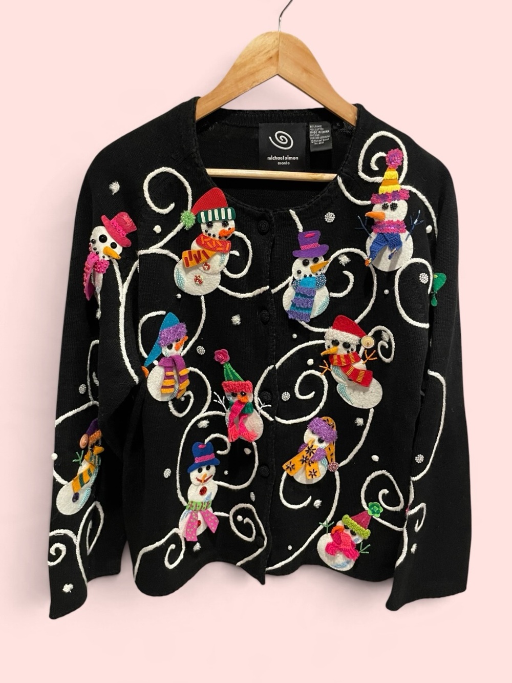 Cute Y2K vintage Michael Simon snowman beaded 3d holiday teacher sweater XL